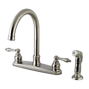 Victorian 2-Handle Deck Mount Centerset Kitchen Faucets with Side Sprayer in Brushed Nickel