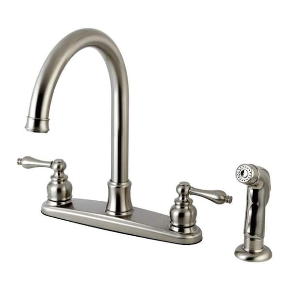 Victorian 2-Handle Deck Mount Centerset Kitchen Faucets with Side Sprayer in Brushed Nickel