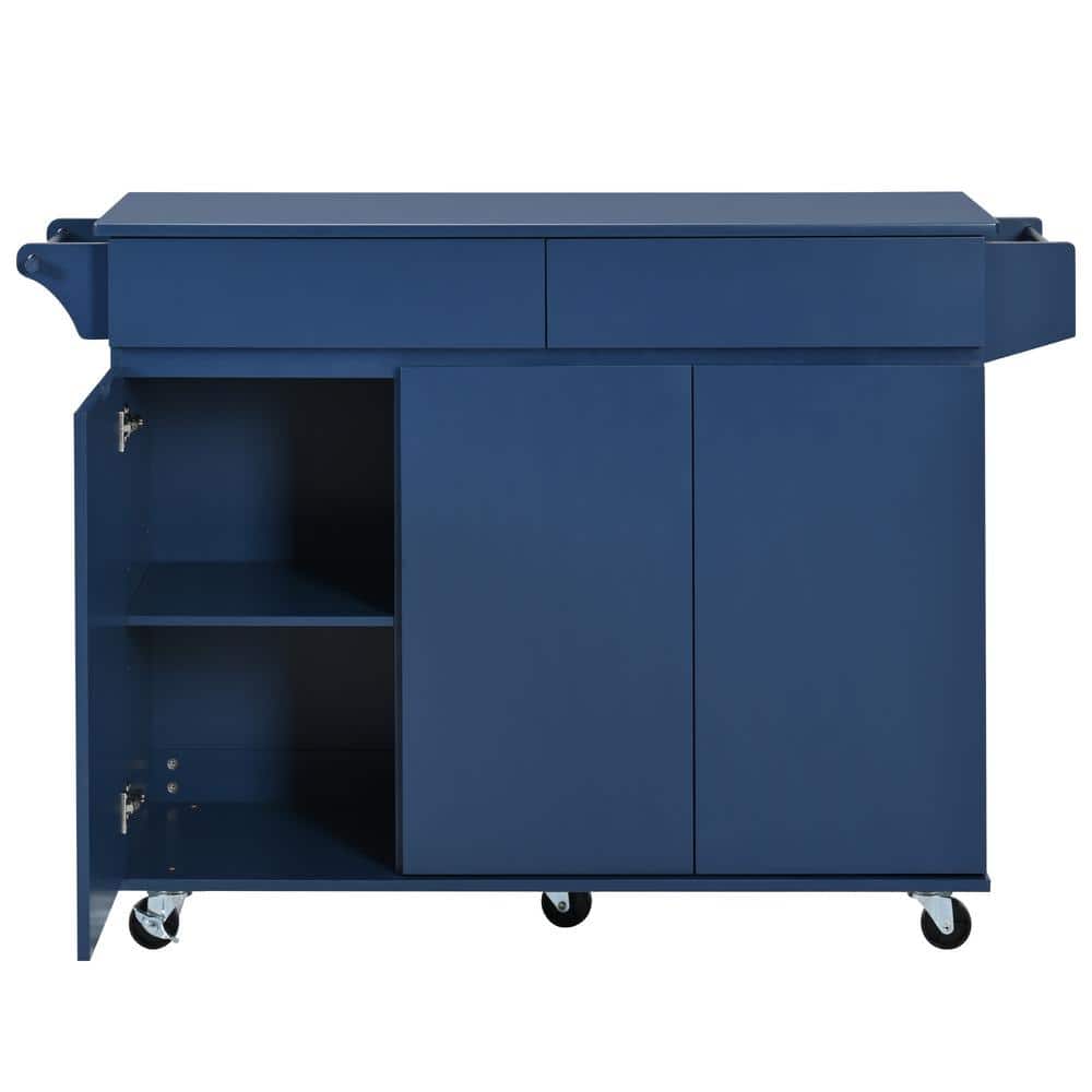 Navy Blue Wood 53.2 in. Kitchen Island with Spice Rack, Towel Rack and 2-Dr
