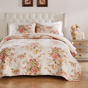 Grace Traditional Floral Buttercup 3-Piece Cotton Blend King/Cal King Quilt Set