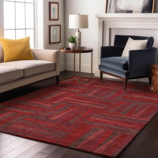 Mayfield Premium Machine Washable Abstract AMF1012 Red 9 ft. x 12 ft. Area Rug