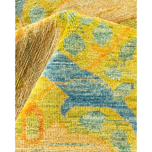 Arts and Crafts 12 ft. x 18 ft. Light Blue Floral Wool Indoor Area Rug