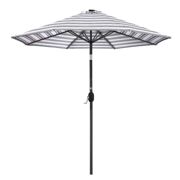 Unbranded 10 ft. Steel Market Solar Patio Umbrella in Striped Navy Blue with Push Button Tilt
