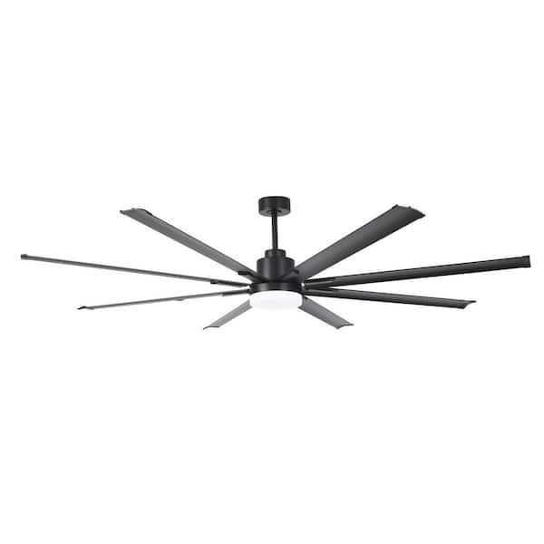 84 in. Matte Black Integrated LED Industrial Downrod Mount Windmill Ceiling Fan with Light and Remote Control