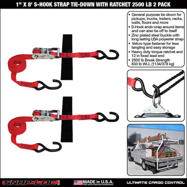 SNAP-LOC 8 ft. x 1 in. S-Hook Ratchet Strap with Hook and Loop