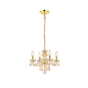 Timeless Home 15 in. L x 15 in. W x 12 in. H 4-Light Golden Shadow with Golden Shadow Crystal Contemporary Pendant