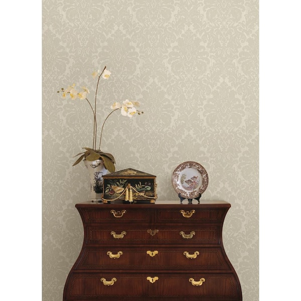 Betina White Damask Vinyl Wallpaper