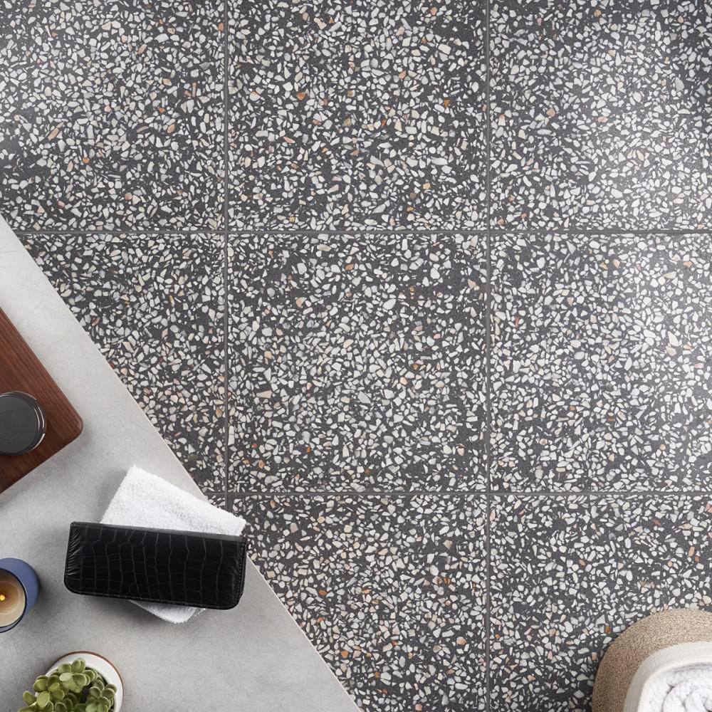 Tarboro 16-in x 16-in Polished Gray Terrazzo Tile