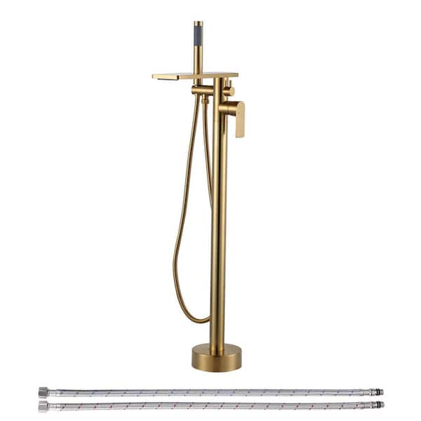 Waterfall Single-Handle Claw Foot Freestanding Tub Faucet with Handheld Shower and Hose in. Brushed Gold