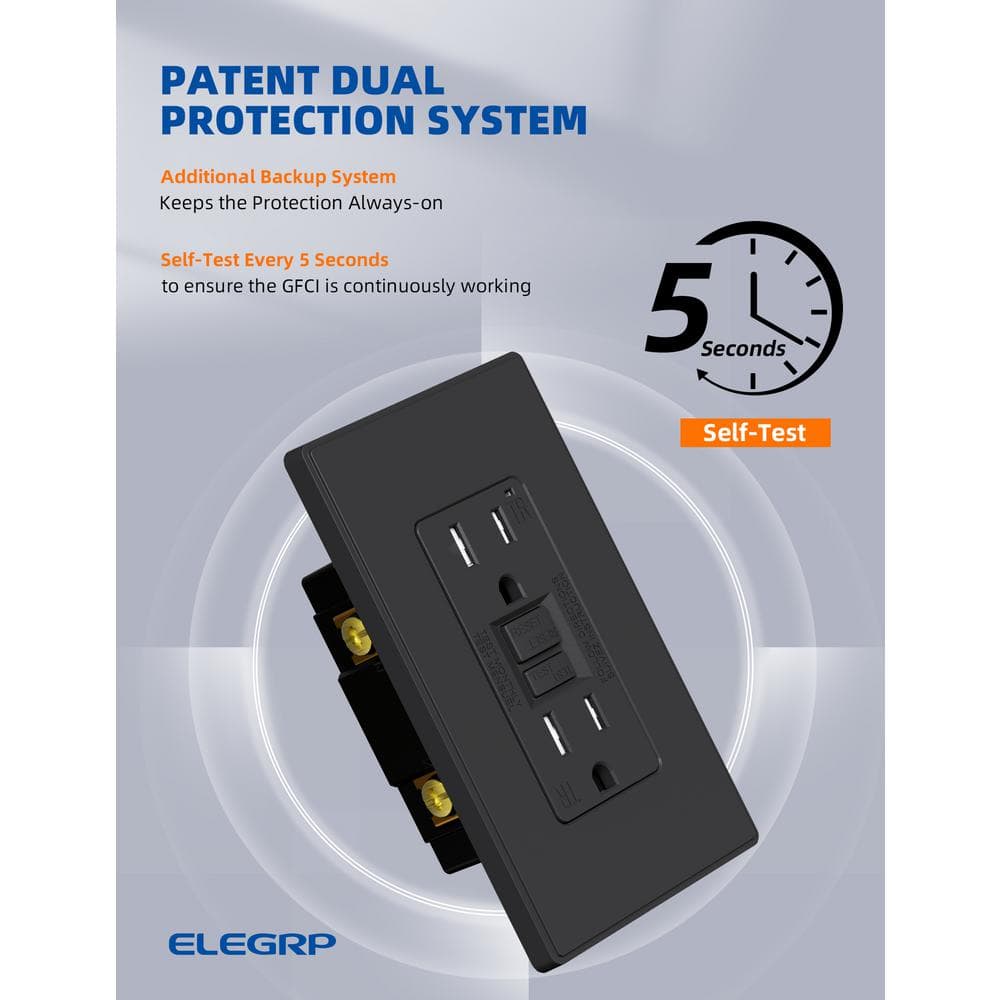 Matte Black 15 Amp GFCI Outlet with Wall Plate, 6 Pack