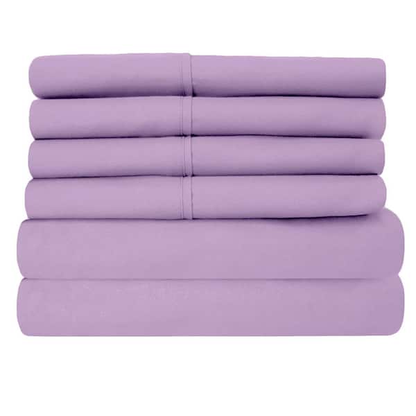 Luxury Home 6-Piece Lilac Super-Soft 1600 Series Double-Brushed King Microfiber Bed Sheets Set