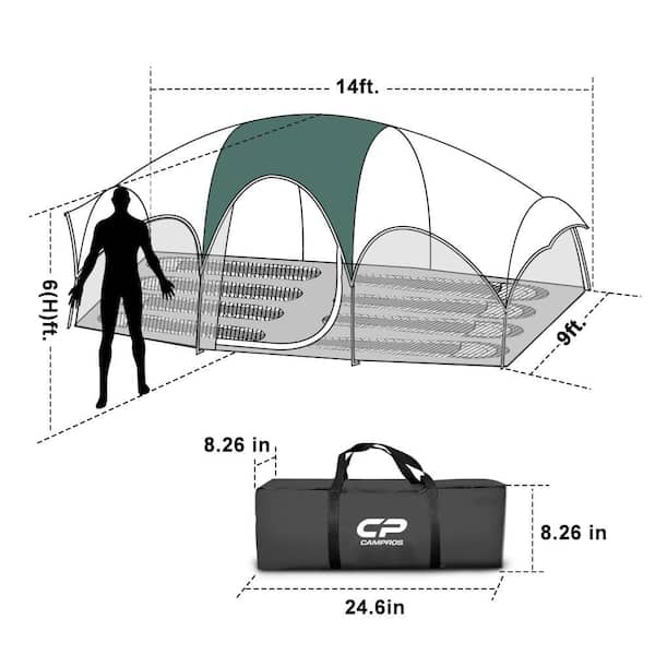 Unbranded Dark Green Polyester 8-Person Camping Tents Weather Resistant Family Tent, for Separated Room, Portable with Carry Bag