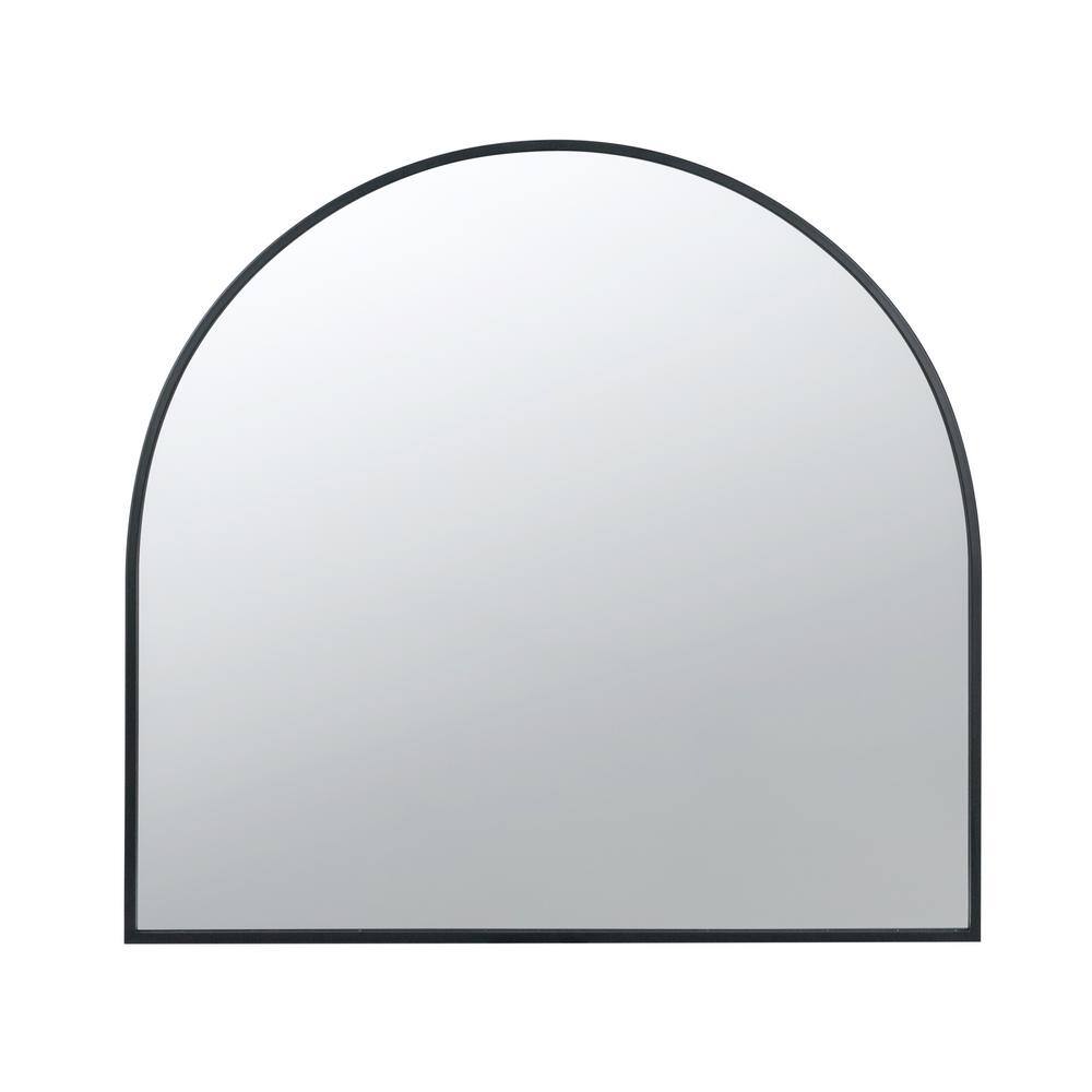 33 in. H x 31 in. W Arched Metal Framed Black Mirror for Living Room