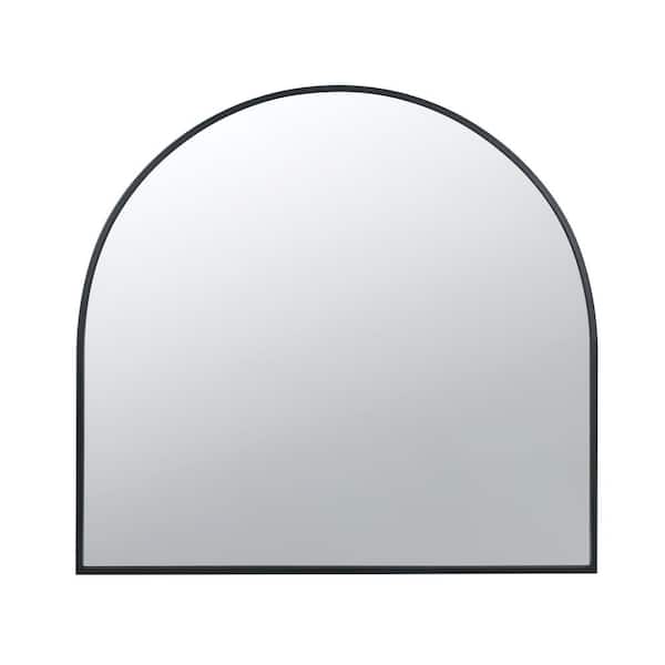 Unbranded 33 in. H x 31 in. W Arched Metal Framed Black Mirror for Living Room