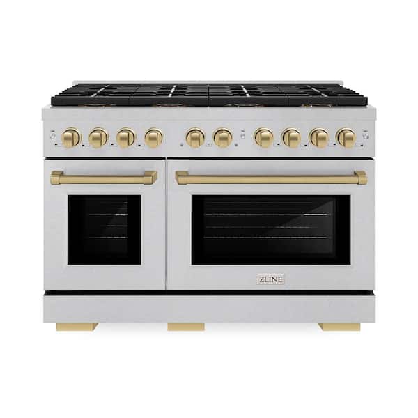 Autograph 48 in 6.7 cu. ft. Paramount Dual Fuel Range with 8-Burner DuoPro Cooktop and Dual Ovens in Satin and Champagne