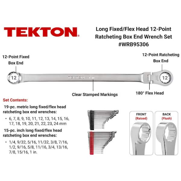 Long Fixed/Flex Head 12-Point Ratcheting Box End Wrench Set with Modular Organizers, 34-Piece (1/4-1 in. 6-24 mm)