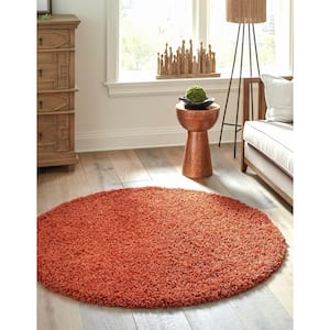 Solid Shag Terracotta 6 ft. Round Area Rug