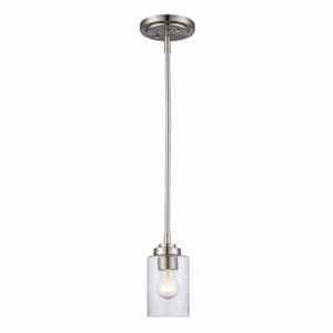 Simi 1-Light Brushed Nickel Mini Pendant Light Fixture with Seeded Glass Shade