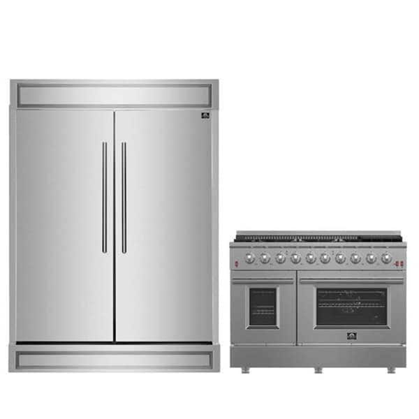 2-Piece Kitchen Bundle - Galiano 48 in. Stainless Steel Range, Maderno 2-28 in. Wide Units with Decorative Trim