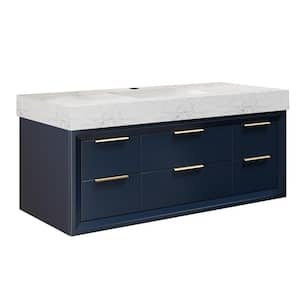 48 in. W x 20.9 in. D x 21.3 in. H Undermount Single Sink Bath Vanity in Blue with White Engineer Marble Top