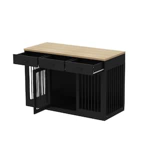 Modern Large Dog Crate with 3-Drawers, Wooden Dog House Dog Cage Storage Cabinet for Medium Small Dogs, Black