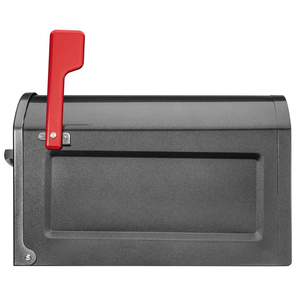 Centennial Pewter Steel Post Mount Mailbox with Red Flag