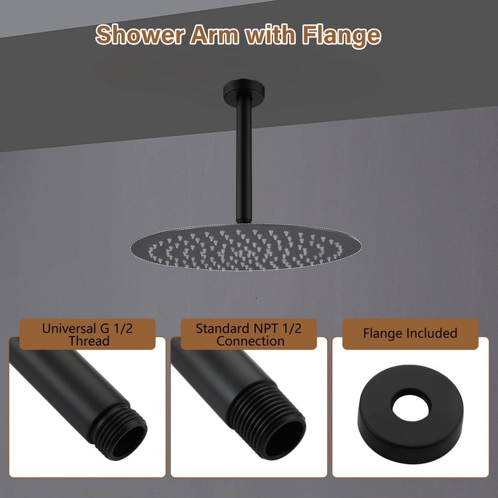 Matte Black 8-Inch Ceiling Mounted Shower Arm