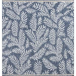 Nevis Palm Frond Navy/Ivory 5 ft. Square Indoor Area Rug