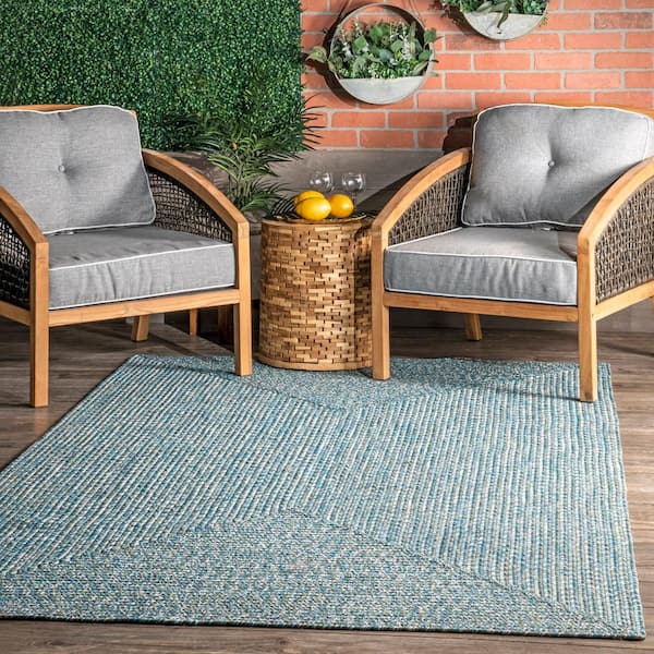 Lefebvre Casual Braided Aqua Doormat 2 ft. x 3 ft.  Indoor/Outdoor Patio Area Rug