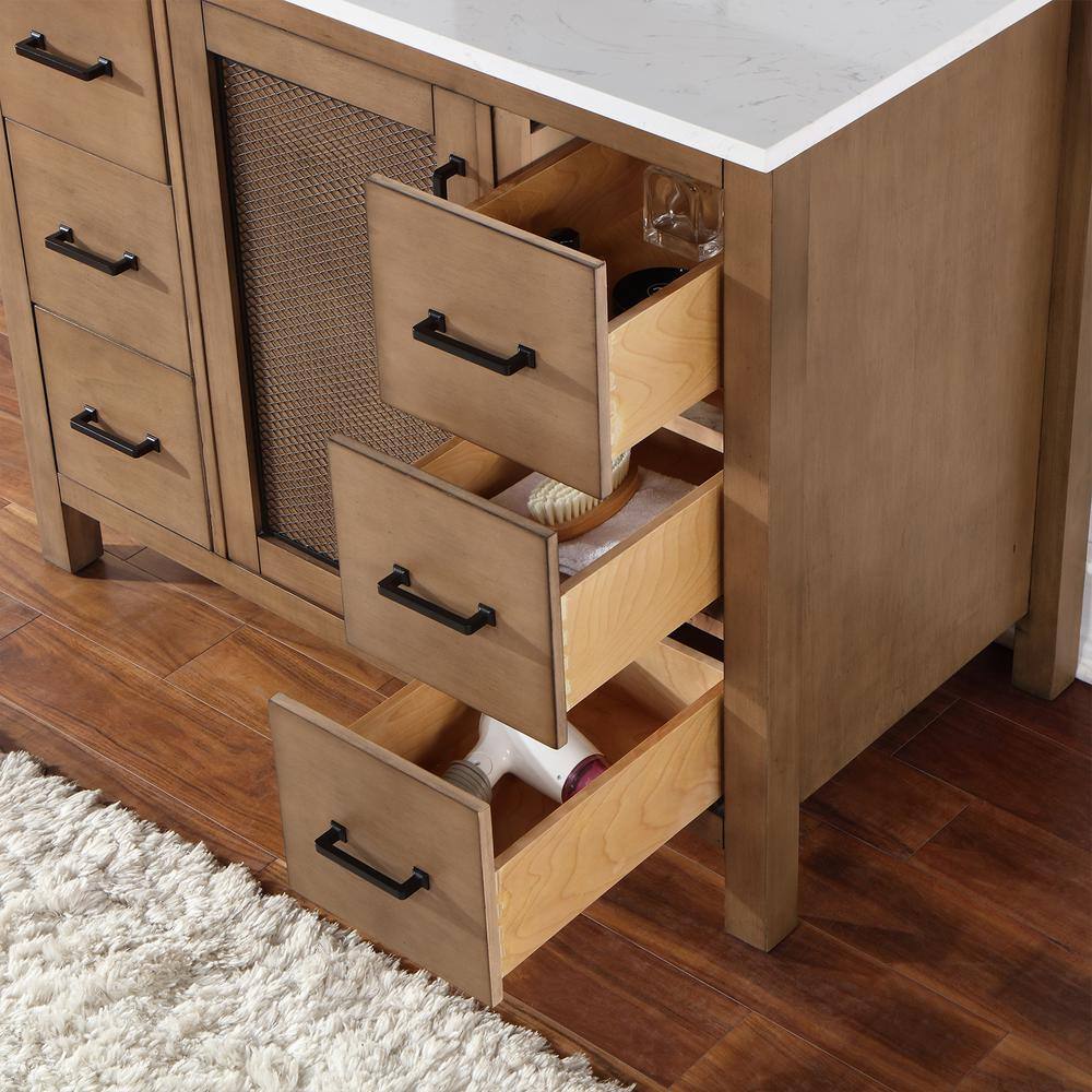 Hadiya 42" Brown Pine Vanity with White Stone Top