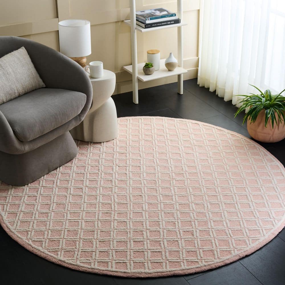 Genre 6 ft. x 6 ft. Round Pink/Ivory Diamond Geometric Area Rug price history on PriceWatchPro