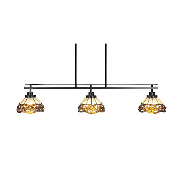 Unbranded Monroe 3-Light, Matte Black Billiard Light, Any room with 7 in. Roman Jewel Art Glass Shades no bulbs included