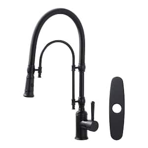 Single Handle Pull Down Sprayer Kitchen Faucet Solid Brass in Matte Black