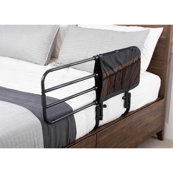 Stander 26 in. to 42 in. EZ Adjustable Bed Rail with Swing-down Safety Railing and Pouch, in Black