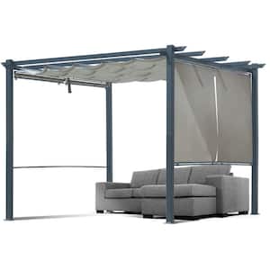 10 ft. x 10 ft. Gray Aluminum Frame Patio Pergola with Gray Retractable Shade Top Canopy and 4-Pieces Roller Shade