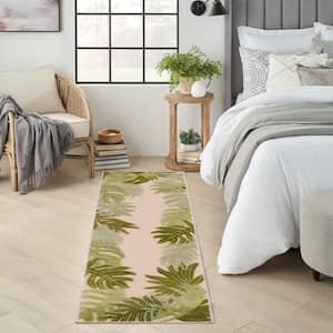 Aloha Ivory Green 2 ft. x 8 ft. Botanical Contemporary Runner Area Rug