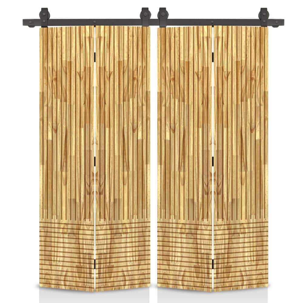 Japanese Series 48 in. x 84 in. Hollow Core Weather Oak Pine Wood Double Bi-Fold Barn Door with Sliding Hardware Kit price history on PriceWatchPro