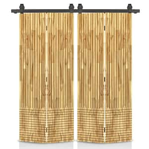 Japanese Series 52 in. x 80 in. Hollow Core Weather Oak Pine Wood Double Bi-Fold Barn Door with Sliding Hardware Kit