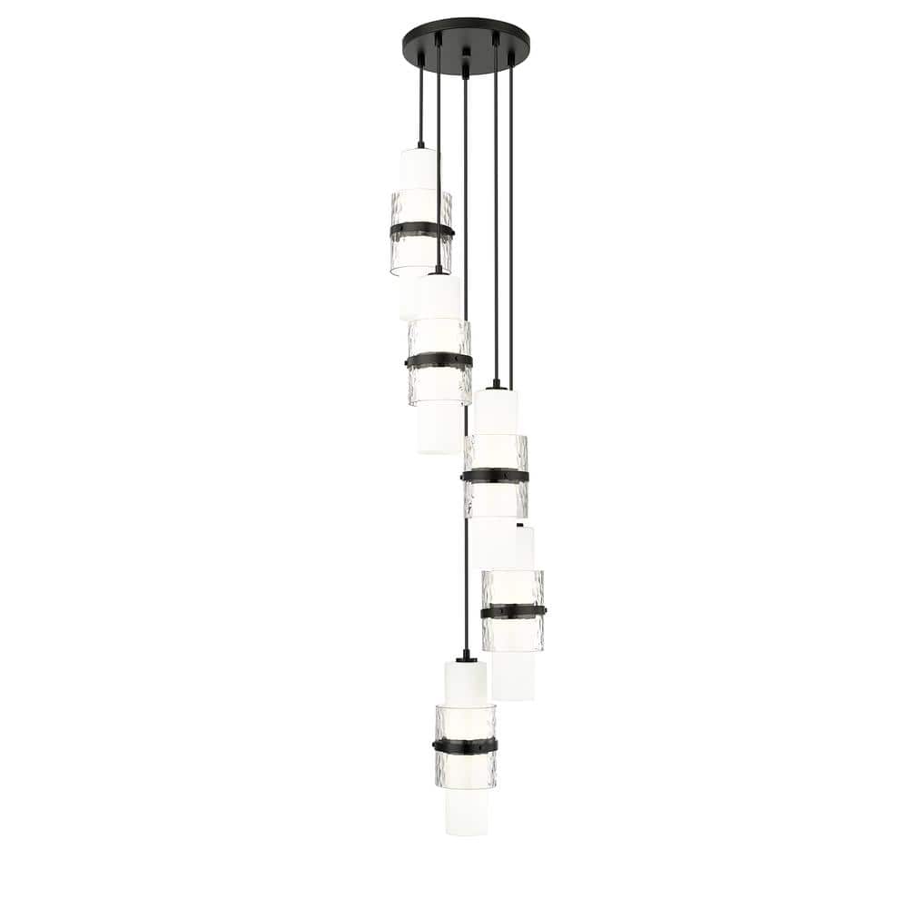 Matte Black 5-Light Spiral Chandelier with Glass Shades