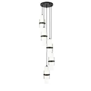 Cayden 12 in. 5-Light Matte Black Round Chandelier with Clear Plus Etched Opal Glass Shades