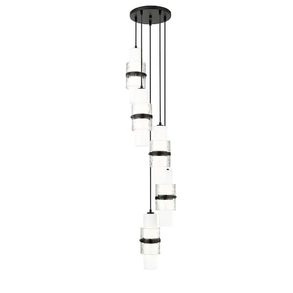 Unbranded Cayden 12 in. 5-Light Matte Black Round Chandelier with Clear Plus Etched Opal Glass Shades