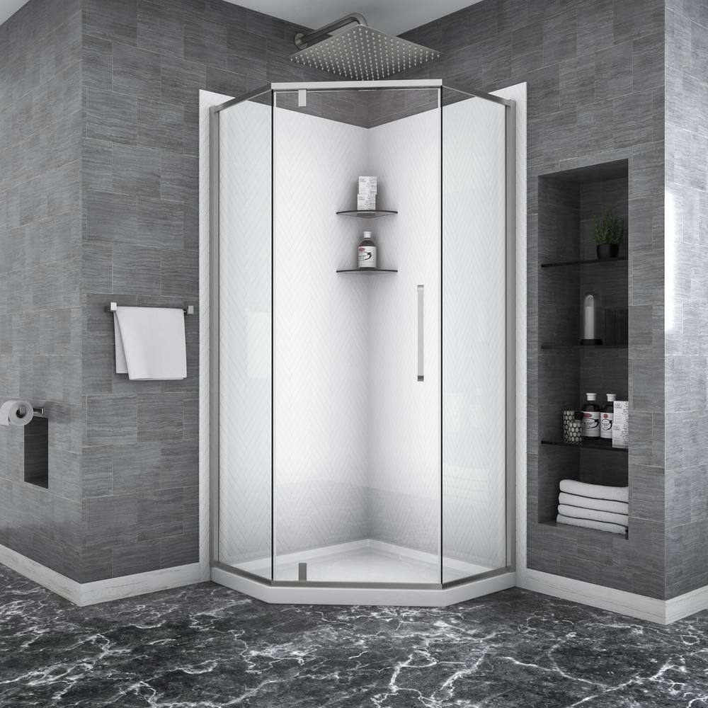 Logmey Shower Door 341/8 in. x 72 in. SemiFrameless NeoAngle Bifold