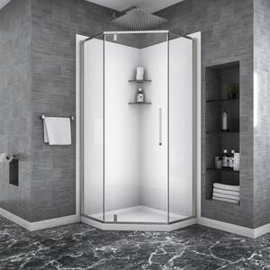 Shower Door 34-1/8 in. x 72 in. Semi-Frameless Neo-Angle Bifold Door Shower Enclosure in Brushed Nickel with Clear Glass