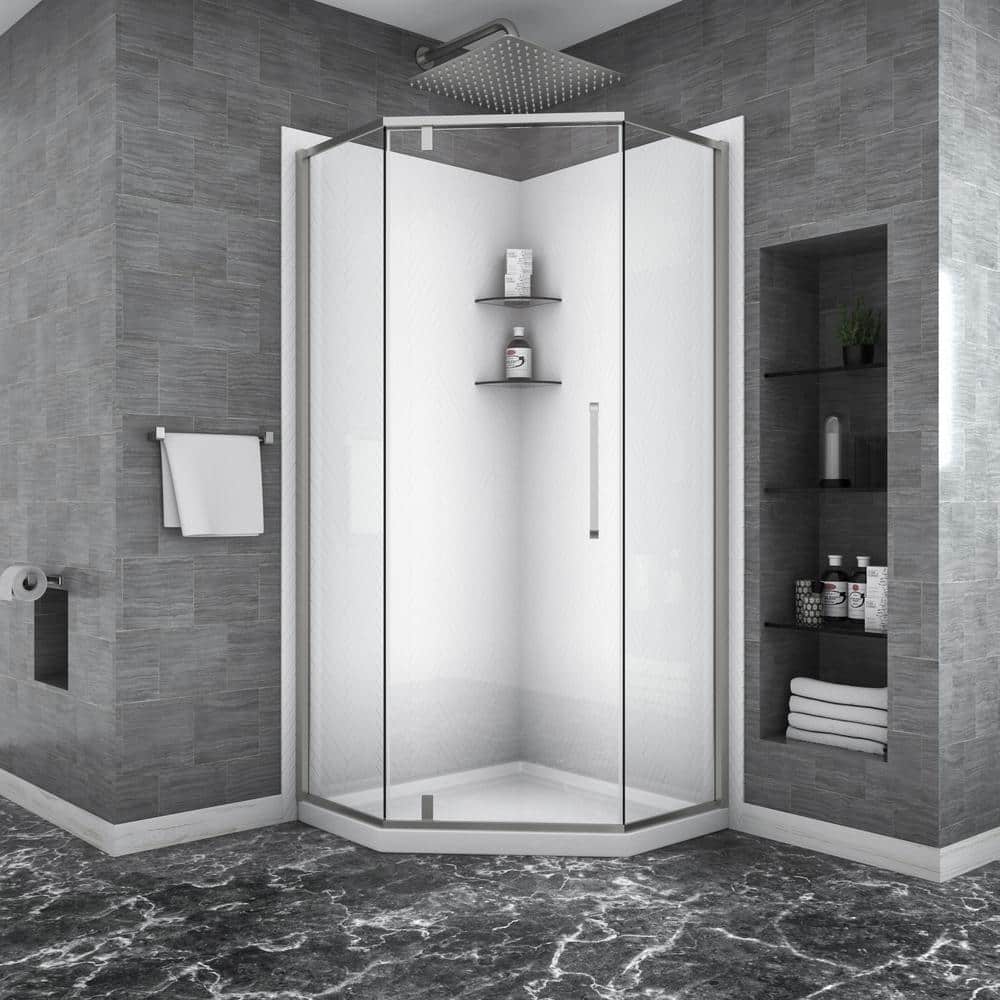 34 in. W x 72 in. H Fixed Neo-Angle Hinged Semi-Frameless Shower Door/Enclosure in Nickel price history on PriceWatchPro