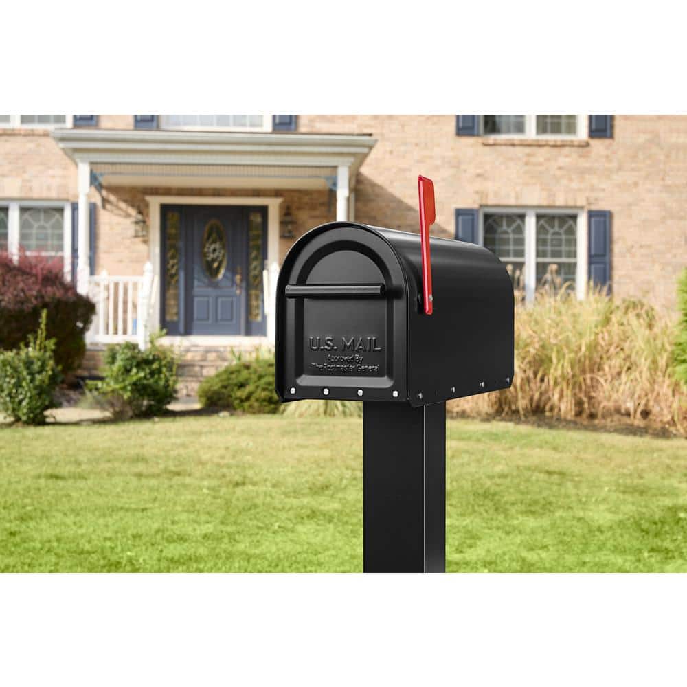 Large Black Powder Coated Steel Post Mount Mailbox