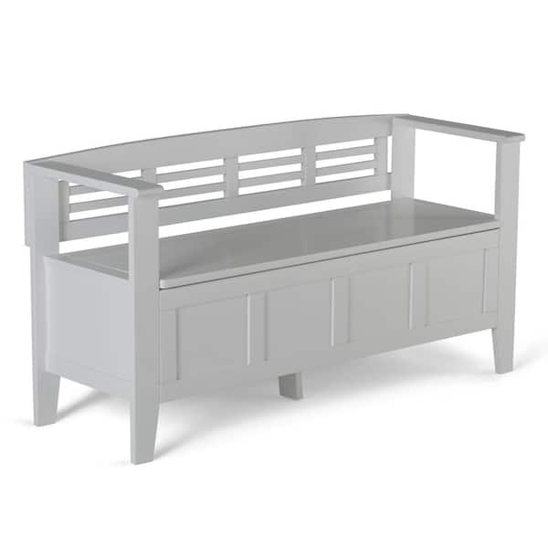 Simpli Home Adams Solid Wood 48 in. Wide Contemporary Entryway Storage Bench in White