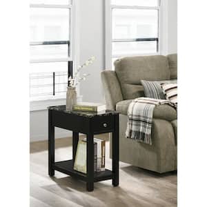 New Classic Furniture Noah 12 in. Black Rectangle Faux Marble End Table with 1-Drawer