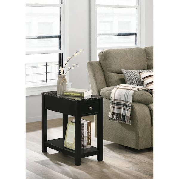 NEW CLASSIC HOME FURNISHINGS New Classic Furniture Noah 12 in. Black Rectangle Faux Marble End Table with 1-Drawer