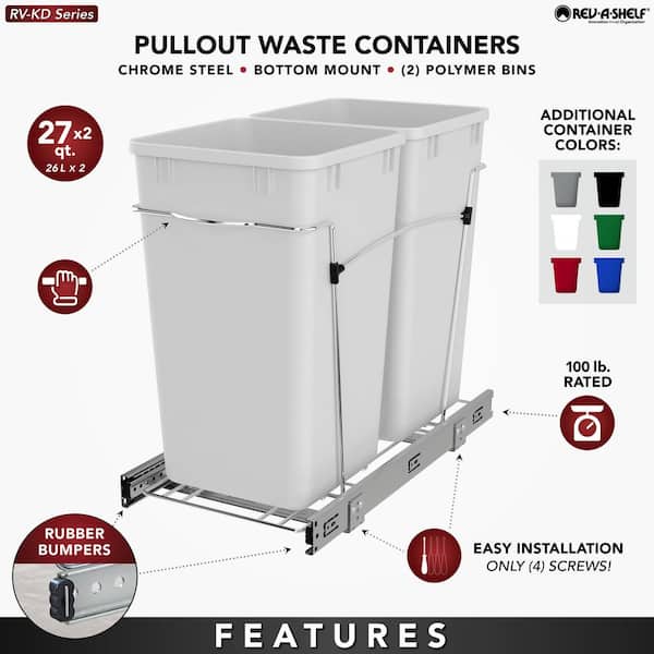 Silver Double Pull Out Trash Can 27 Qt. for Kitchen