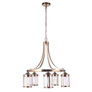 Elliot 5-Light Satin Brass Finish with Clear Glass Transitional Chandelier for Kitchen/Dining/Foyer No Bulb Included
